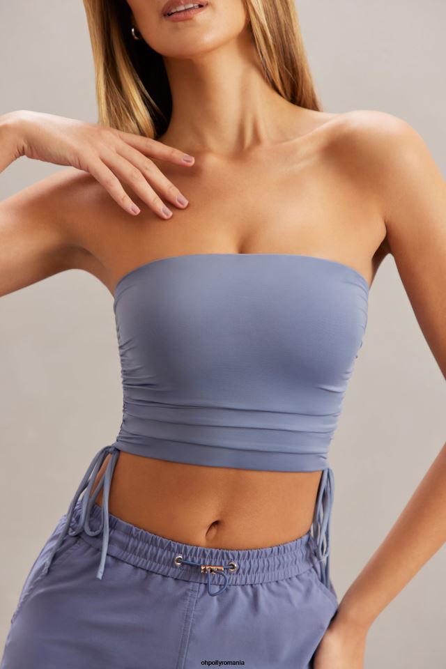 Oh Polly Colectie femei crop top tip bandeau cu volan alisa albastru 6PJ0L606