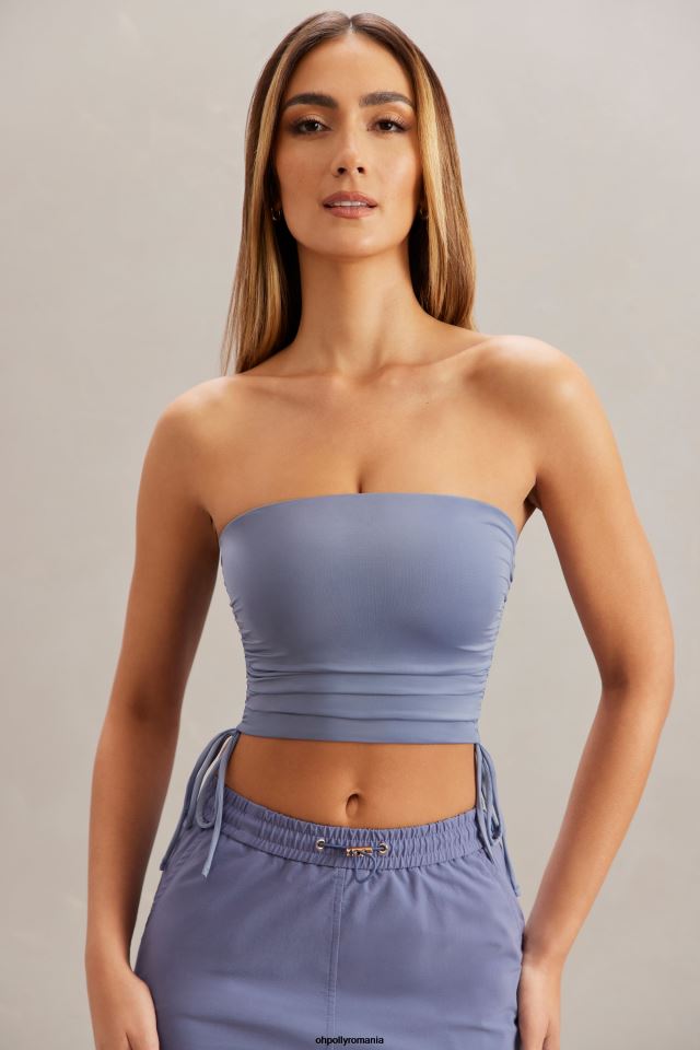Oh Polly Colectie femei crop top tip bandeau cu volan alisa albastru 6PJ0L606
