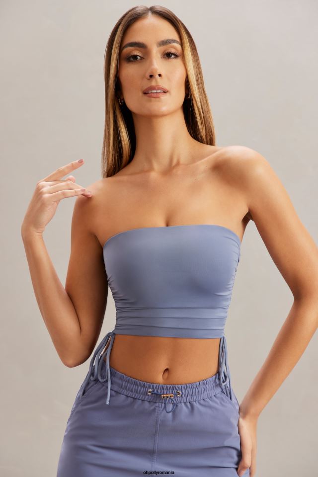 Oh Polly Colectie femei crop top tip bandeau cu volan alisa albastru 6PJ0L606