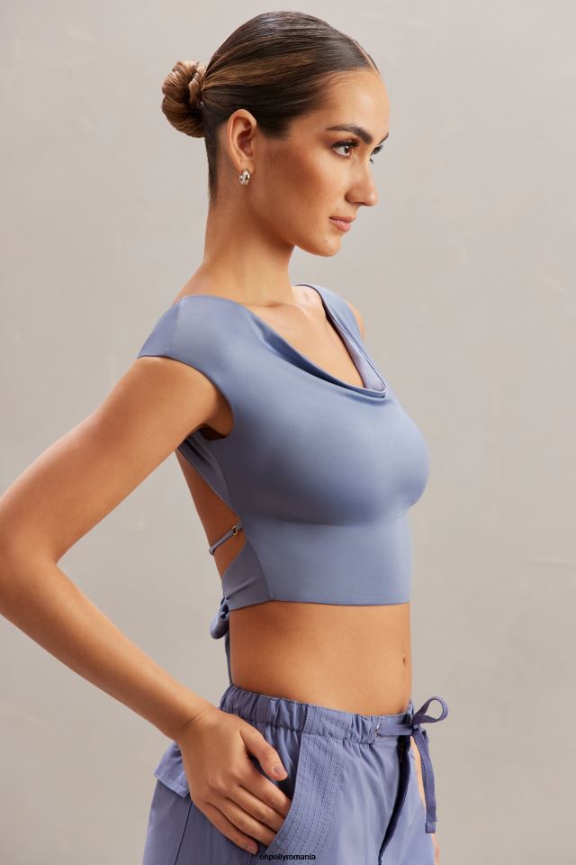 Oh Polly Colectie femei crop top yindi cu gât capcan albastru 6PJ0L603