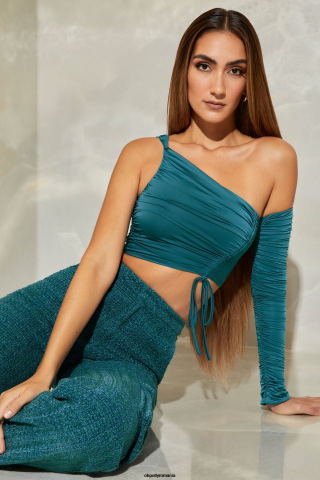 Oh Polly Colectie femei elin crop top cu un umăr teal 6PJ0L678