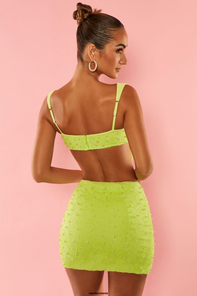 Oh Polly Colectie femei larvotto crop top cu decolteu scăzut lămâie verde 6PJ0L647
