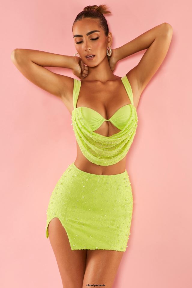 Oh Polly Colectie femei larvotto crop top cu decolteu scăzut lămâie verde 6PJ0L647