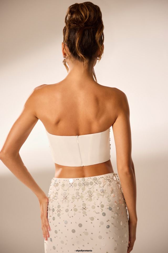 Oh Polly Colectie femei maia crop top cu corset bandeau impodobit manual fildeş 6PJ0L599