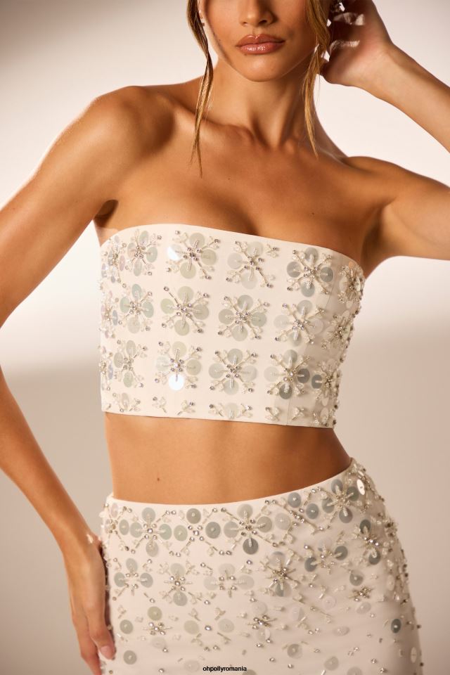 Oh Polly Colectie femei maia crop top cu corset bandeau impodobit manual fildeş 6PJ0L599
