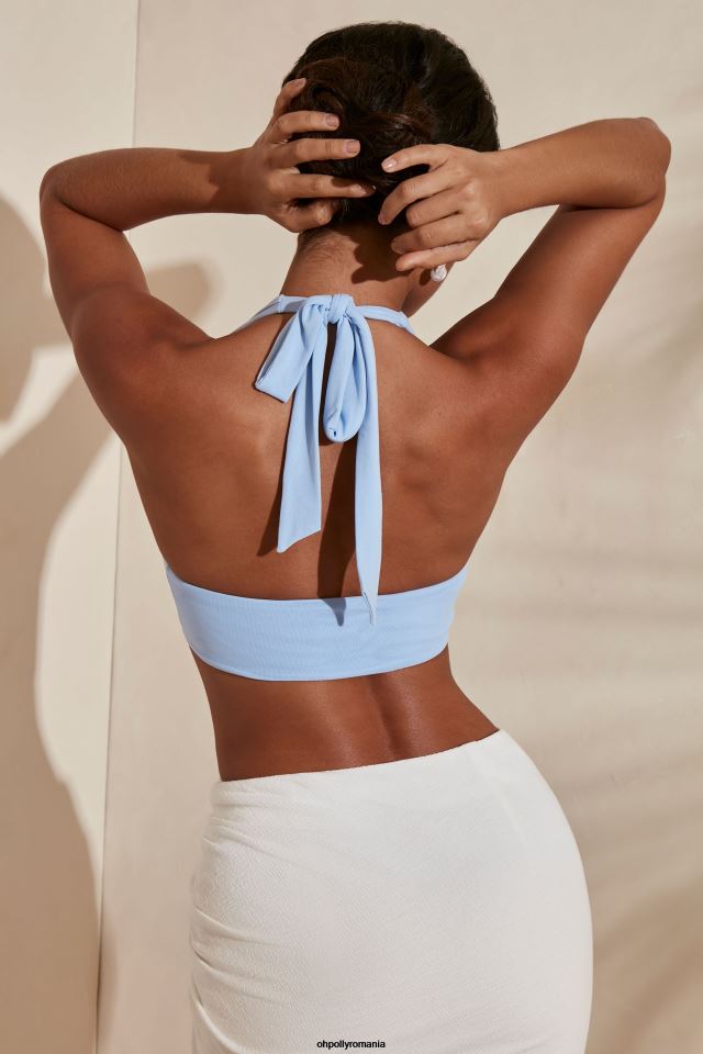 Oh Polly Colectie femei nila halter neck plunge cowl crop top albastru deschis 6PJ0L703