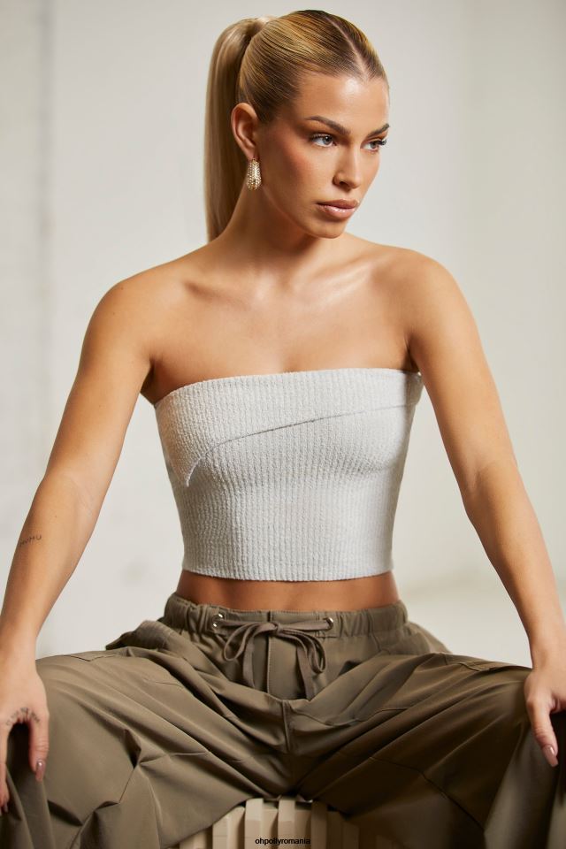 Oh Polly Colectie femei oran crop top bandeau suprapus gri 6PJ0L618