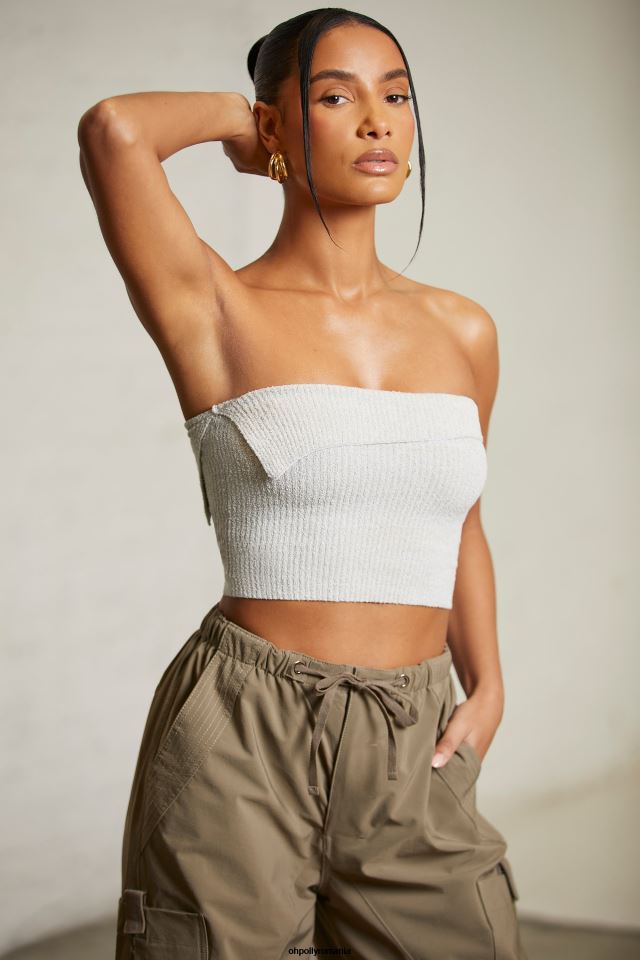 Oh Polly Colectie femei oran crop top bandeau suprapus gri 6PJ0L618