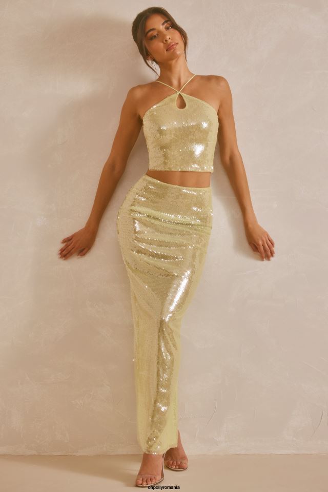 Oh Polly Colectie femei rhea transparentă cu paiete decupat cu gaura cheii fistic 6PJ0L565