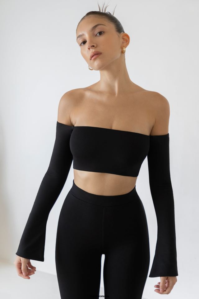 Oh Polly Colectie femei top crop bardot cu mânecă lungă renata negru 6PJ0L633