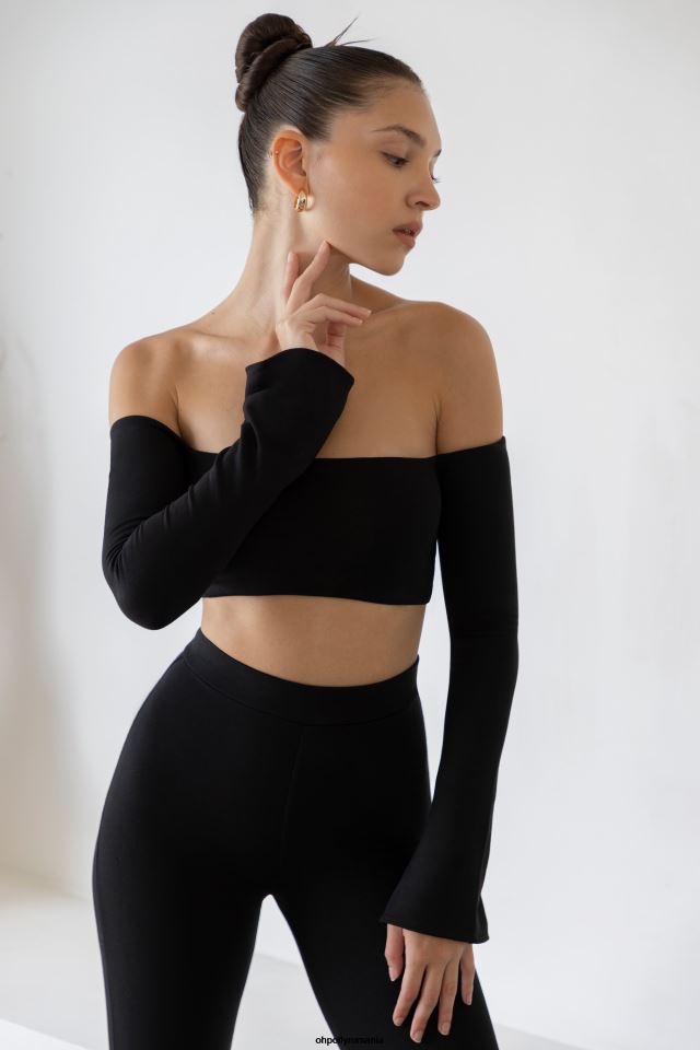 Oh Polly Colectie femei top crop bardot cu mânecă lungă renata negru 6PJ0L633