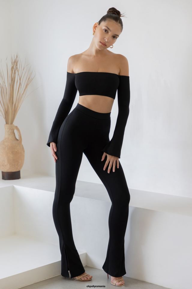 Oh Polly Colectie femei top crop bardot cu mânecă lungă renata negru 6PJ0L633