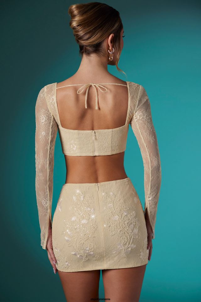 Oh Polly Colectie femei top crop corset din dantelă cu mânecă lungă Neve fildeş 6PJ0L621