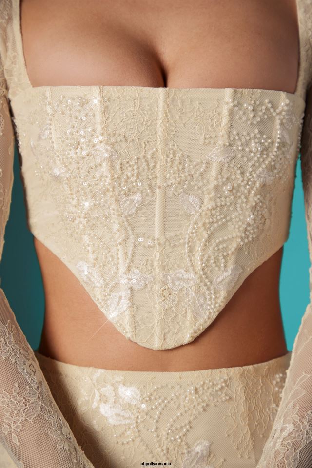 Oh Polly Colectie femei top crop corset din dantelă cu mânecă lungă Neve fildeş 6PJ0L621
