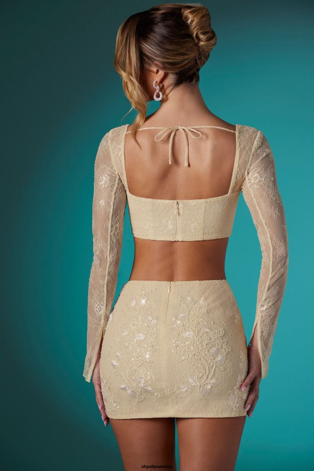 Oh Polly Colectie femei top crop corset din dantelă cu mânecă lungă Neve fildeş 6PJ0L621