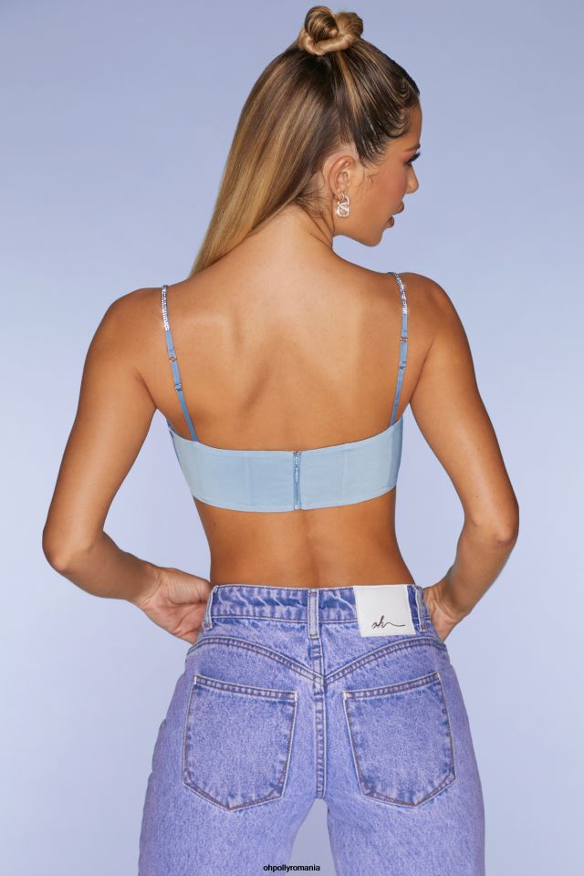 Oh Polly Colectie femei top crop cu bretele impodobit la rochelle albastru 6PJ0L667