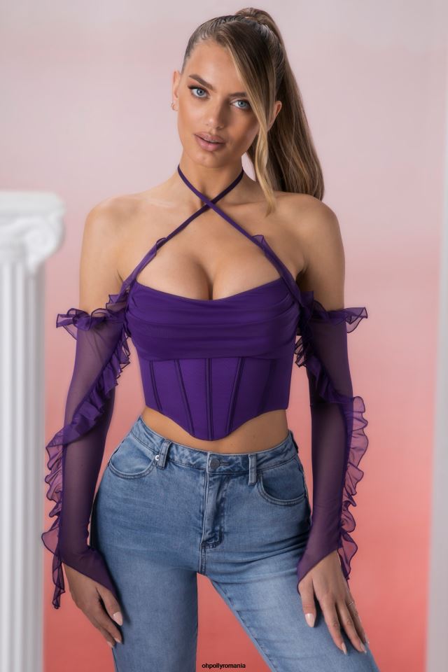 Oh Polly Colectie femei top crop cu decolteu cu volan filia violet 6PJ0L694