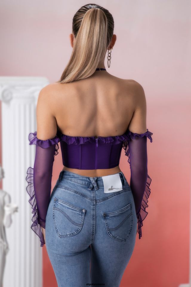 Oh Polly Colectie femei top crop cu decolteu cu volan filia violet 6PJ0L694