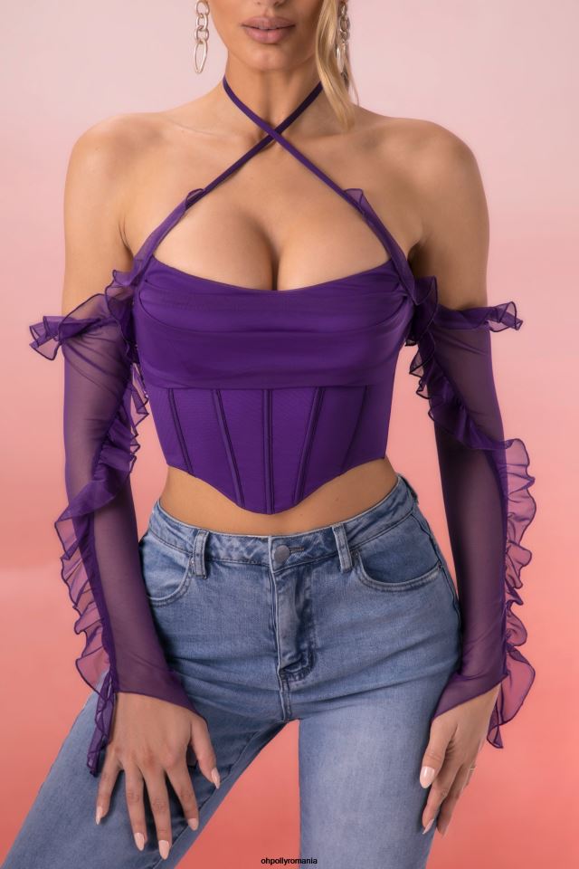 Oh Polly Colectie femei top crop cu decolteu cu volan filia violet 6PJ0L694