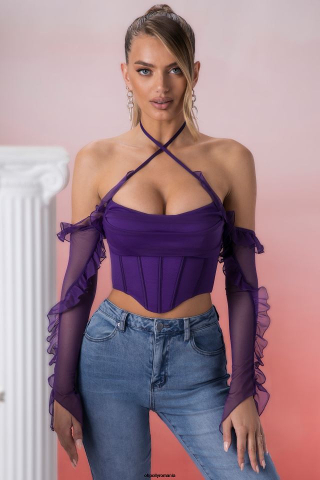 Oh Polly Colectie femei top crop cu decolteu cu volan filia violet 6PJ0L694