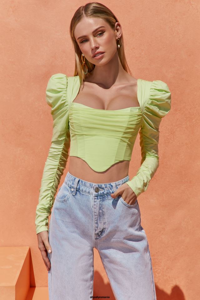 Oh Polly Colectie femei top crop cu umeri good life lămâie verde 6PJ0L702
