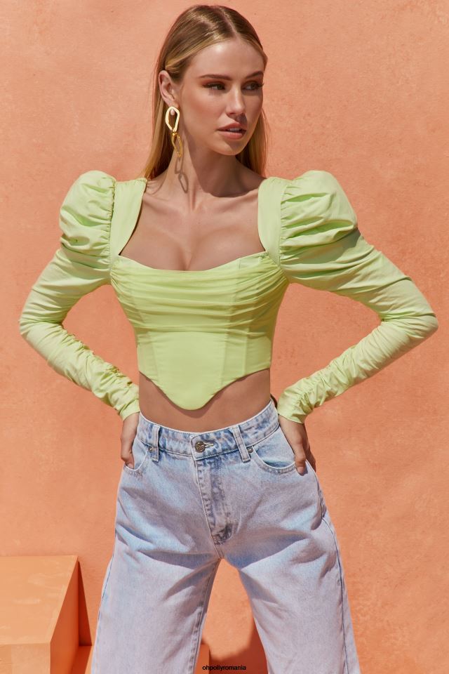 Oh Polly Colectie femei top crop cu umeri good life lămâie verde 6PJ0L702
