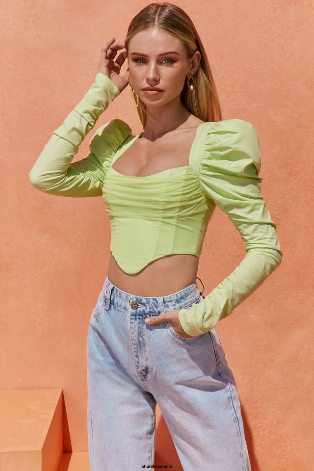 Oh Polly Colectie femei top crop cu umeri good life lămâie verde 6PJ0L702