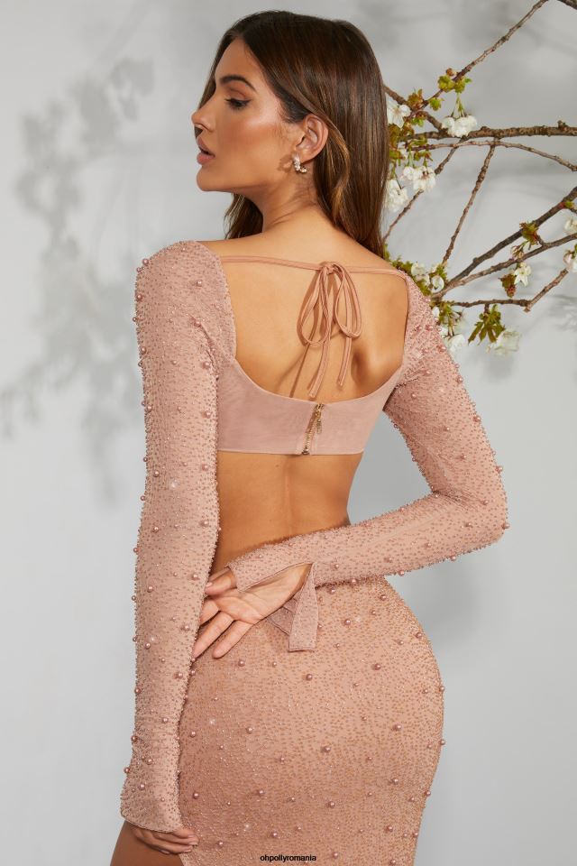 Oh Polly Colectie femei top crop la desirade cu decolteu împodobit bej 6PJ0L581