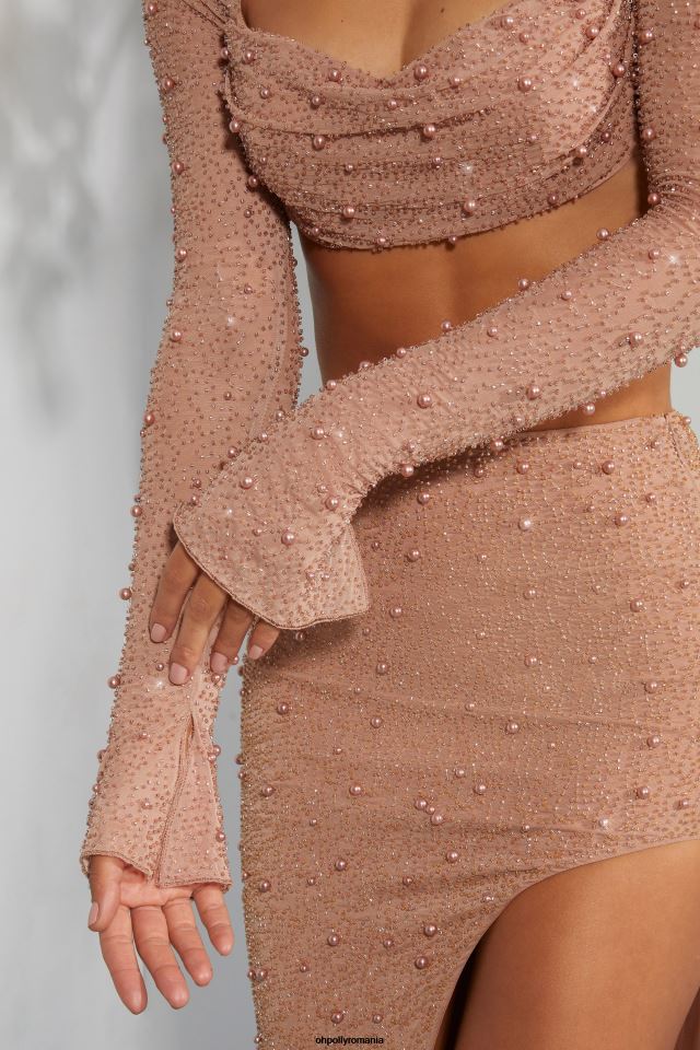 Oh Polly Colectie femei top crop la desirade cu decolteu împodobit bej 6PJ0L581