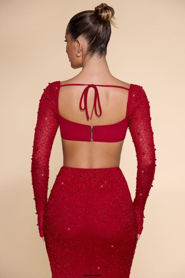 Oh Polly Colectie femei top crop la desirade cu decolteu împodobit roșu 6PJ0L610