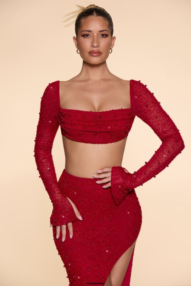 Oh Polly Colectie femei top crop la desirade cu decolteu împodobit roșu 6PJ0L610