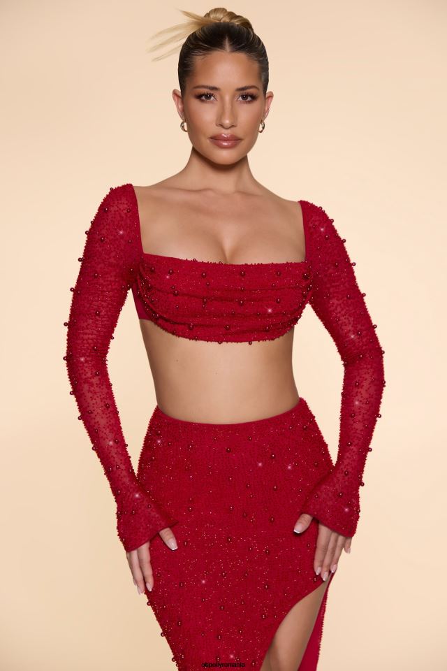 Oh Polly Colectie femei top crop la desirade cu decolteu împodobit roșu 6PJ0L610