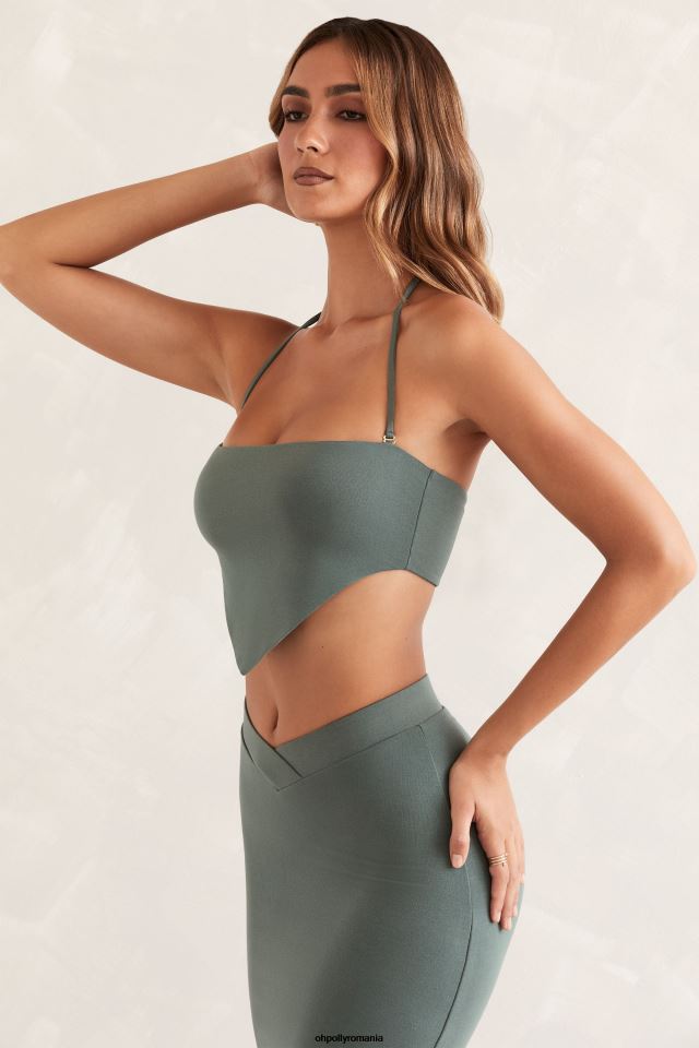 Oh Polly Colectie femei top crop sahar cu gât înclinat tiv verde 6PJ0L660