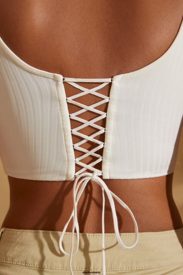 Oh Polly Colectie femei zia cu decolteu cu dantela la spate crop top alb 6PJ0L588