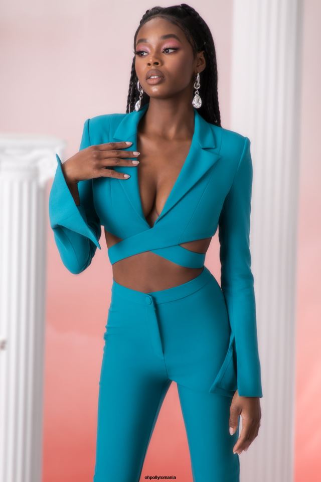 Oh Polly Colectie femei blazer decupat meraki teal 6PJ0L682