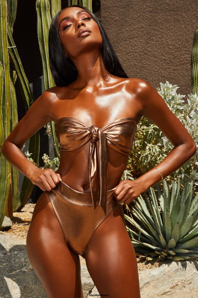 Oh Polly costume de baie femei fund de bikini metalizat gold coast cu talie înaltă bronz 6PJ0L936