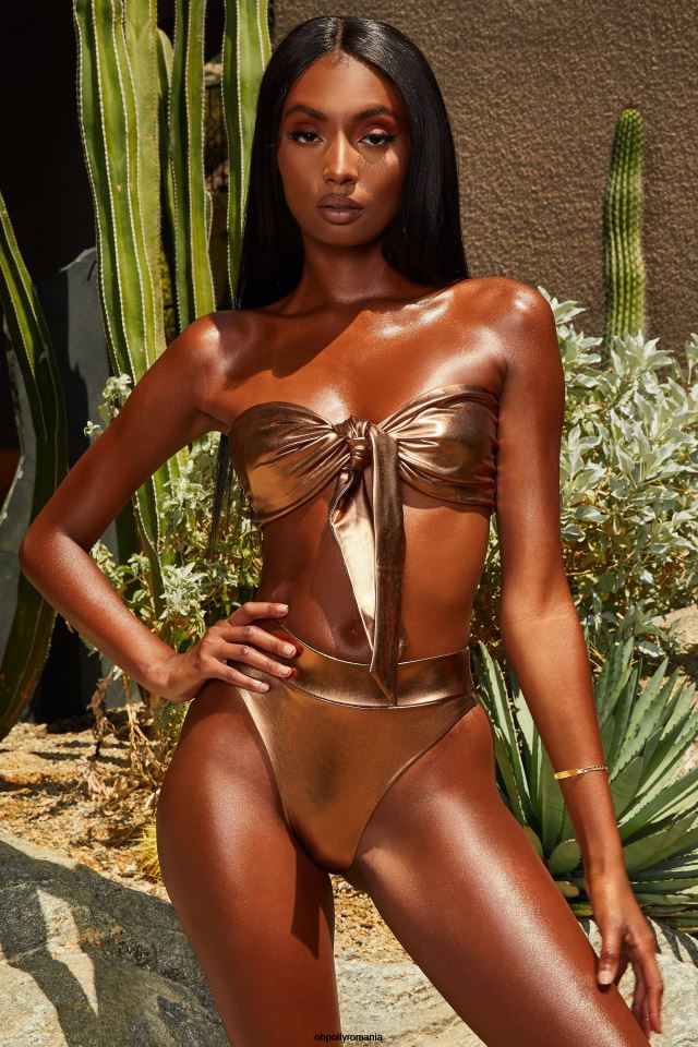 Oh Polly costume de baie femei fund de bikini metalizat gold coast cu talie înaltă bronz 6PJ0L936