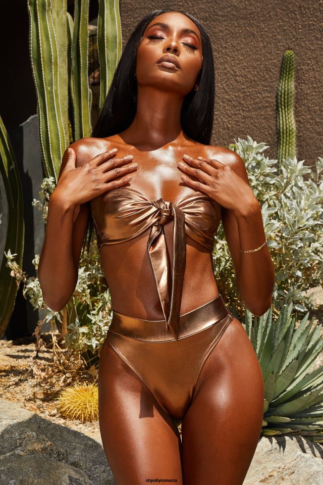 Oh Polly costume de baie femei fund de bikini metalizat gold coast cu talie înaltă bronz 6PJ0L936