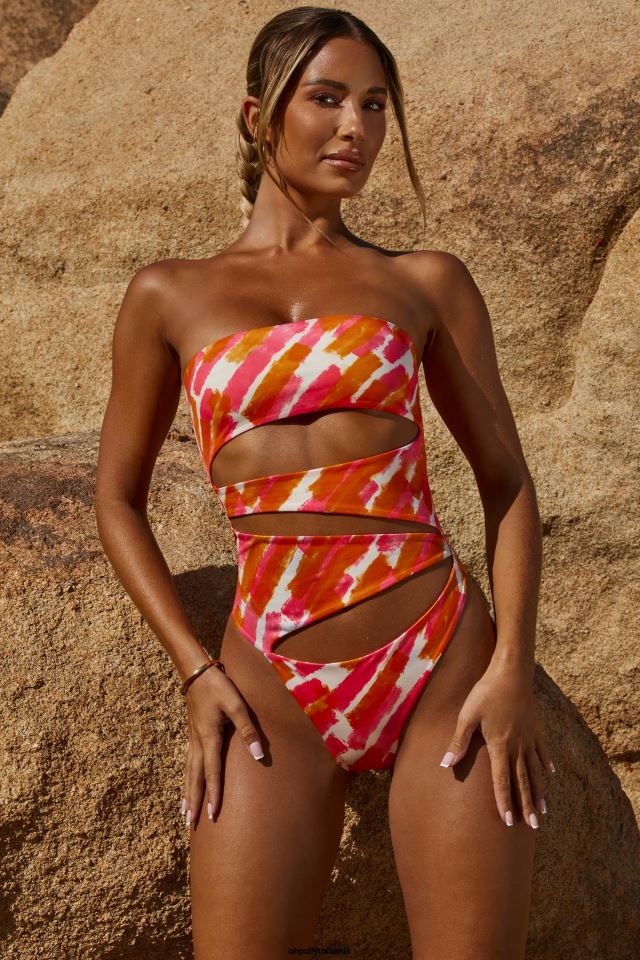 Oh Polly costume de baie femei hydra cut out tanga fără bretele dintr-o singură bucată imprimeu roz 6PJ0L895