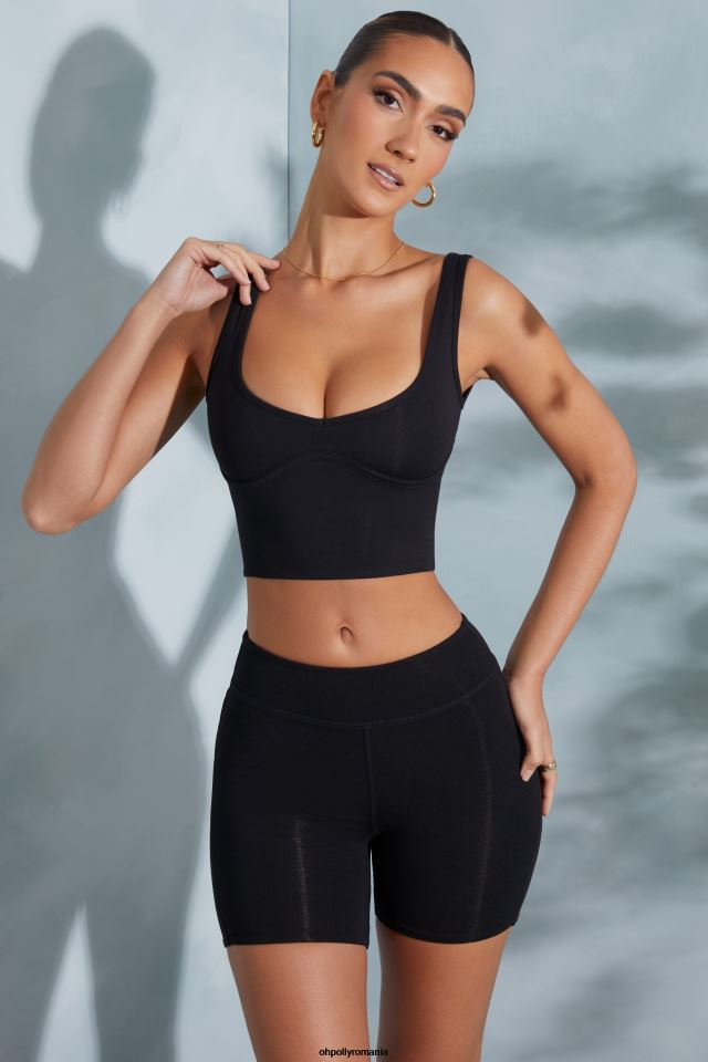 Oh Polly fund femei pantaloni scurți biker cu talie înaltă taron negru 6PJ0L763