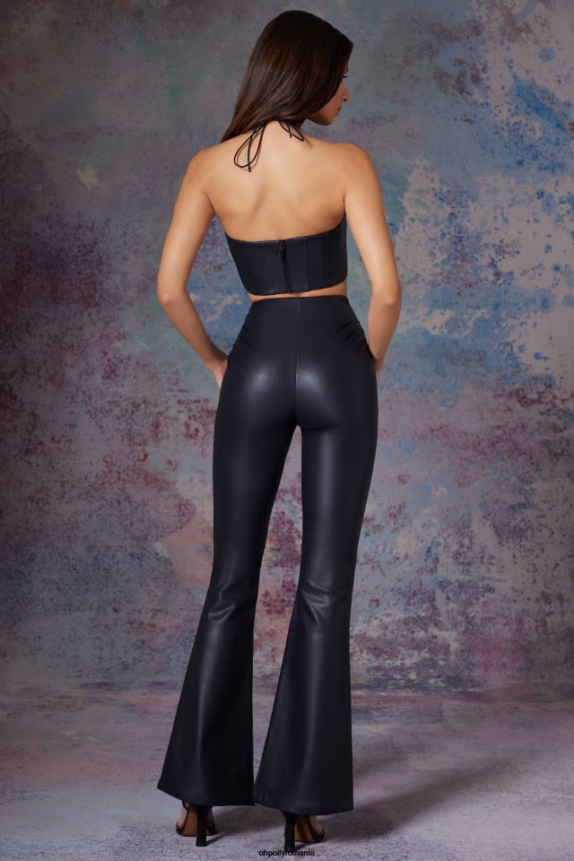 Oh Polly fund femei pantalon bootleg din piele vegan aluna negru 6PJ0L800