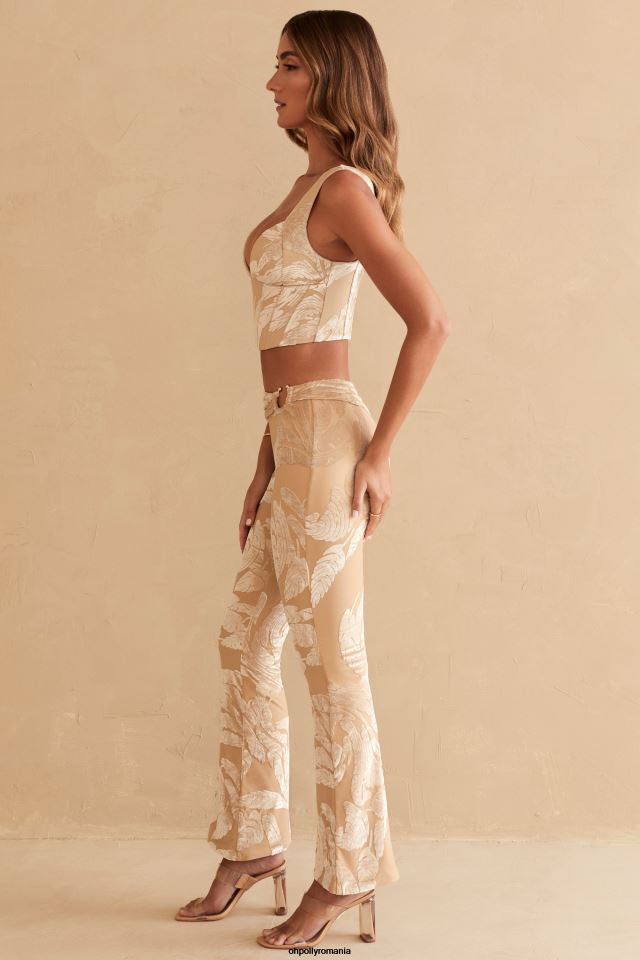 Oh Polly fund femei pantaloni bootleg defne ring detail imprimeu bej 6PJ0L832