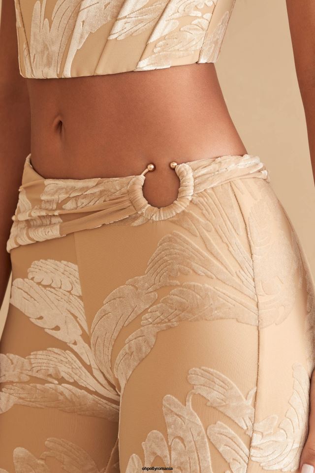 Oh Polly fund femei pantaloni bootleg defne ring detail imprimeu bej 6PJ0L832