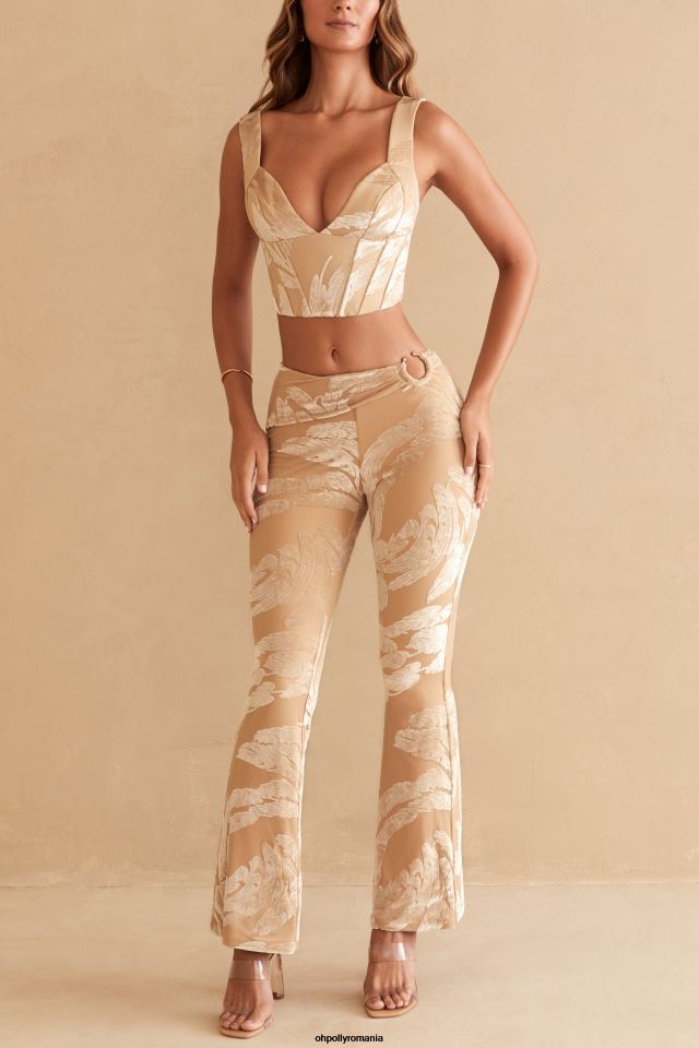 Oh Polly fund femei pantaloni bootleg defne ring detail imprimeu bej 6PJ0L832