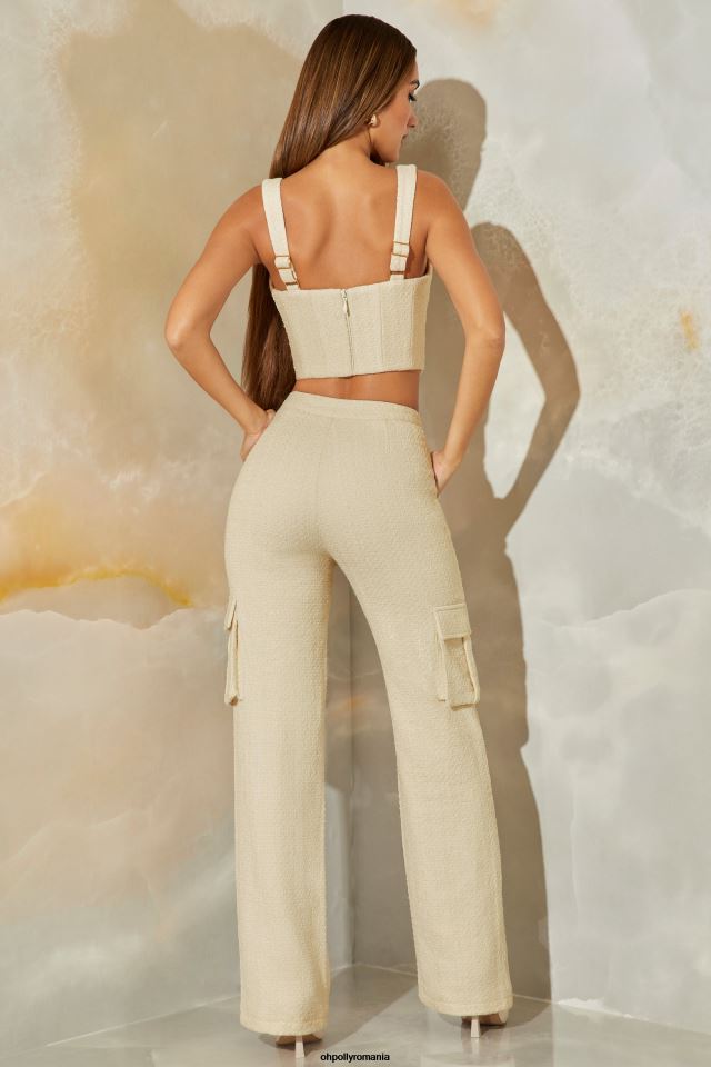 Oh Polly fund femei pantaloni cargo cu picioare drepte hendrix tweed piatră 6PJ0L804