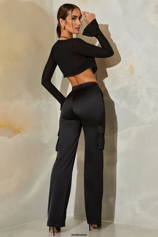 Oh Polly fund femei pantaloni cargo drept din satin daya negru 6PJ0L858