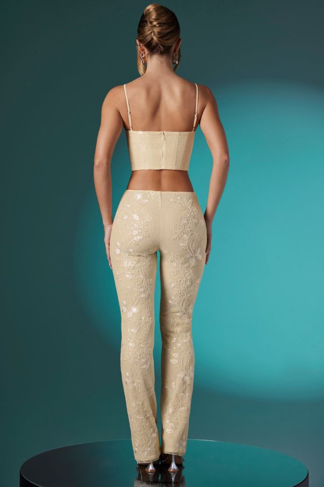 Oh Polly fund femei pantaloni cu talie joasa din dantela impodobita Fallon fildeş 6PJ0L864