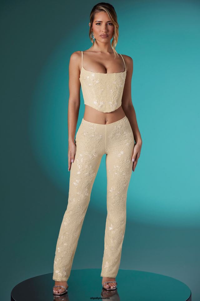 Oh Polly fund femei pantaloni cu talie joasa din dantela impodobita Fallon fildeş 6PJ0L864