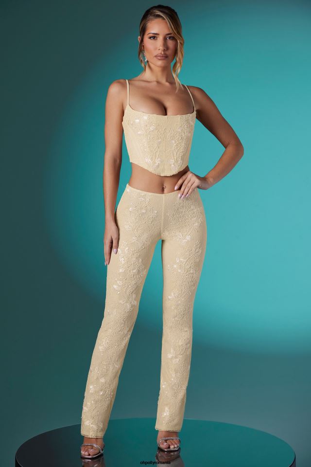 Oh Polly fund femei pantaloni cu talie joasa din dantela impodobita Fallon fildeş 6PJ0L864