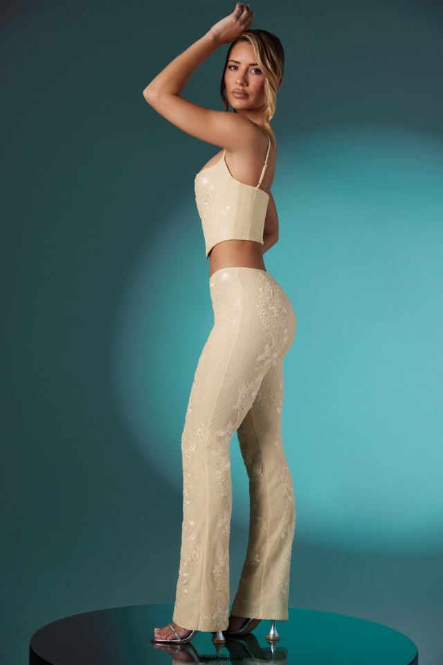 Oh Polly fund femei pantaloni cu talie joasa din dantela impodobita Fallon fildeş 6PJ0L864
